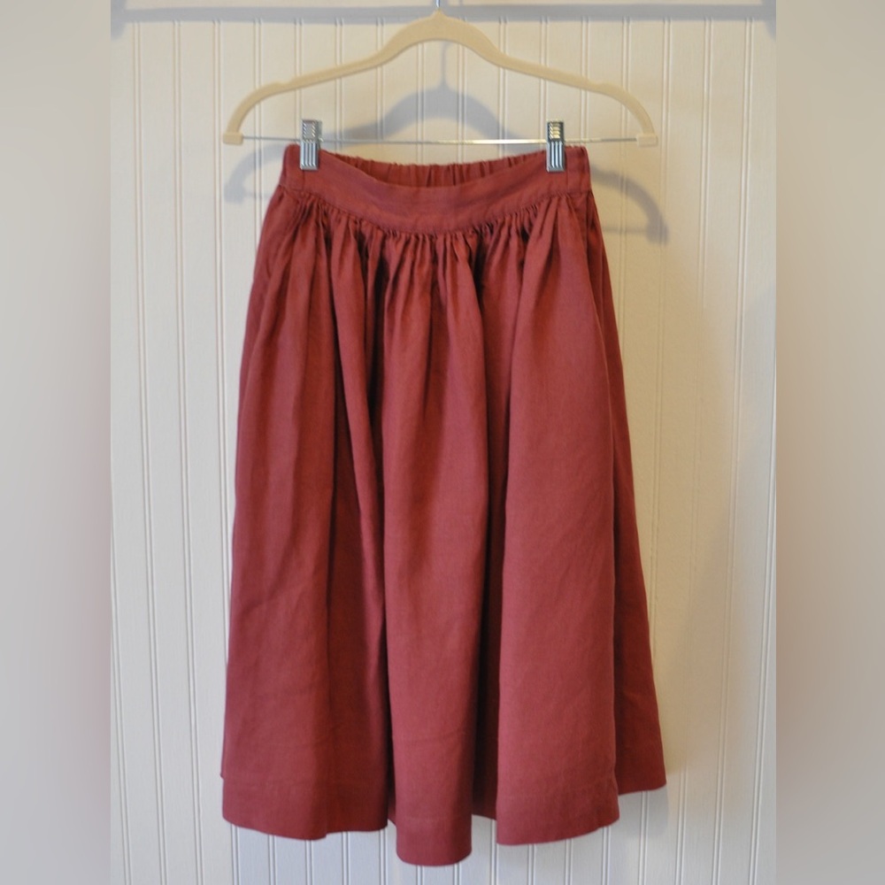 notPerfectLinen 1950s Flat Front Skirt Small Marsala